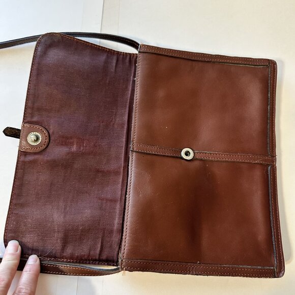 Vintage Brown Leather Crossbody Bag Purse Adjustable Strap Minimalist 10 x 7 in - Picture 7 of 11